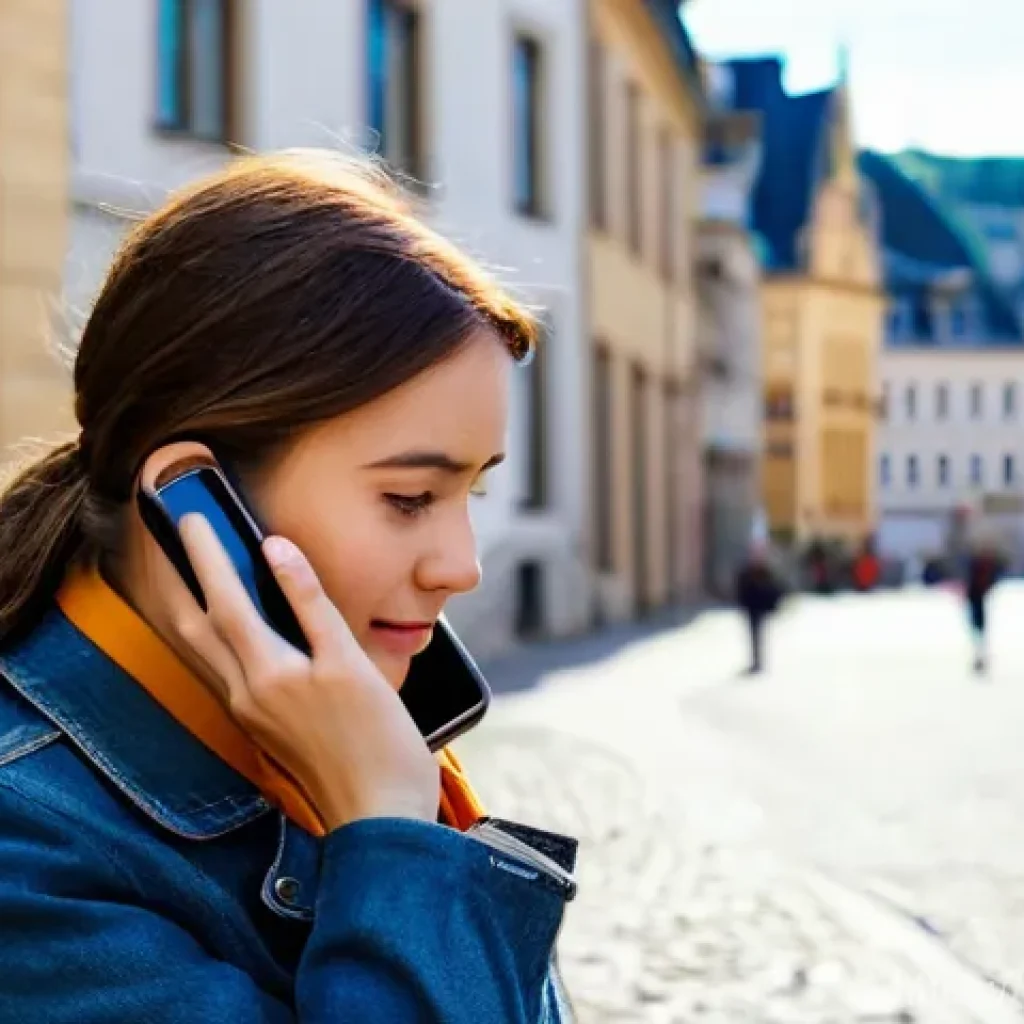 룩셈부르크 응급상황 대처법 - **Image Prompt 1: Luxembourg Emergency Call**
    A female traveler in her late 20s, dressed in casu...