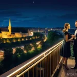 Home 4 룩셈부르크 숙박 추천 - A sophisticated couple, dressed in elegant evening attire, is enjoying a panoramic night view of Lux...